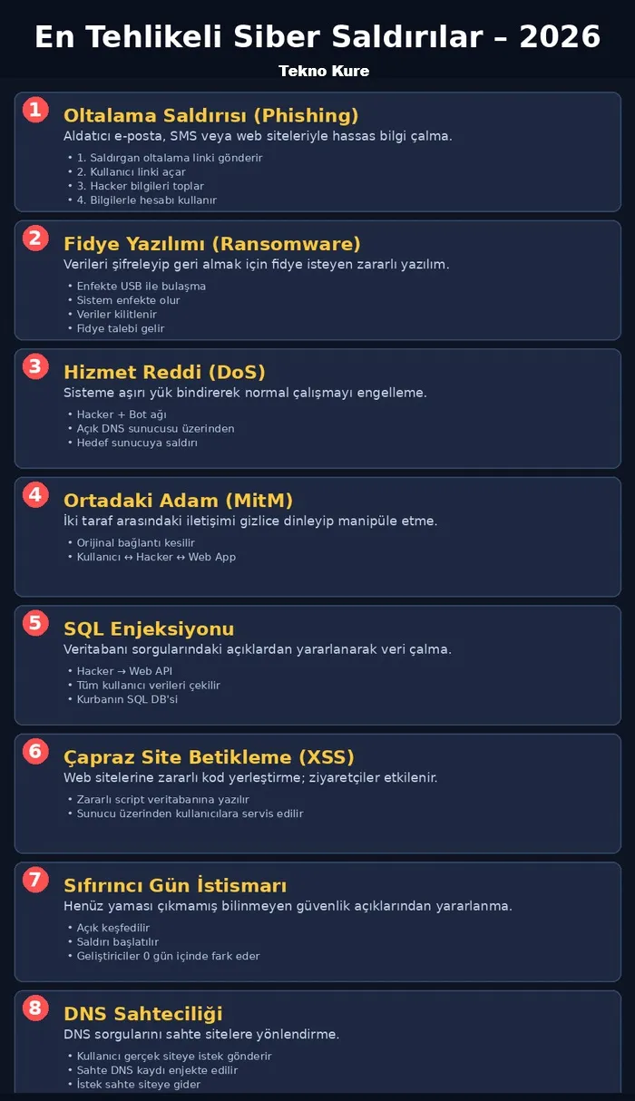 2026&rsquo;un En Tehlikeli Siber Saldırı T&uuml;rleri